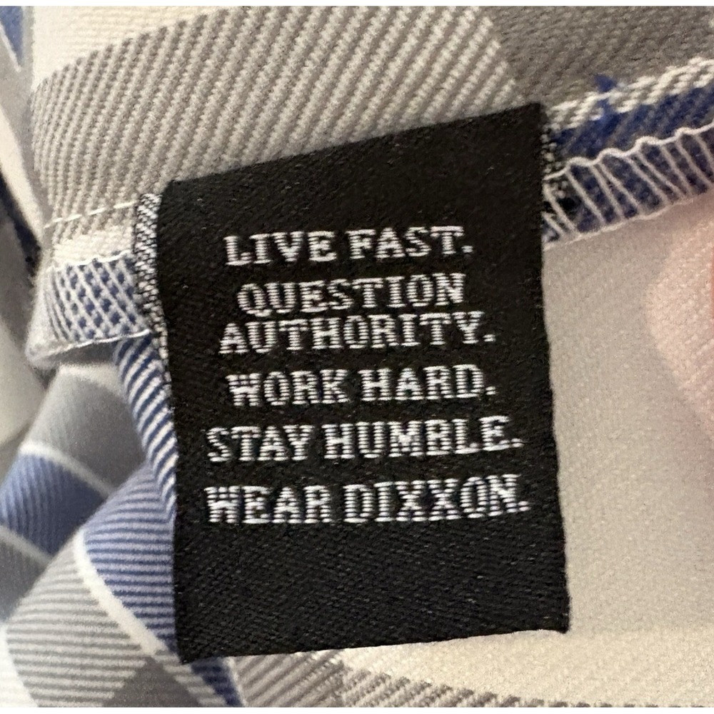 Dixxon Flannel Shirt Mens Large Adams Polishes RINSER White Gray Blue LS - Picture 8 of 16